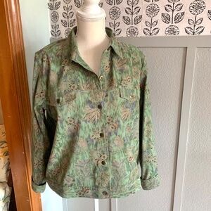 Christopher & Banks Floral Green Jacket Silk lined Button up Size L